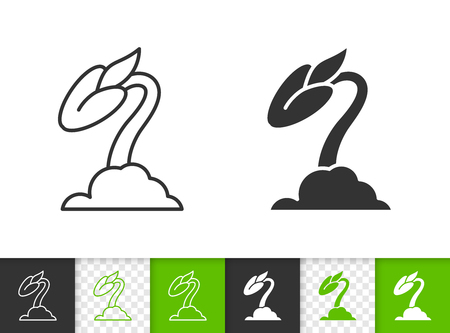 Seeds black linear and silhouette icons. Thin line sign of sprout. Organic Plant outline pictogram isolated on white, color, transparent background. Vector Icon shape. Seeds simple symbol closeupのイラスト素材