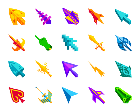 Mouse Cursor flat icons set. Sign kit of arrow. Click pictogram collection includes pointer, lightning, forefinger.のイラスト素材