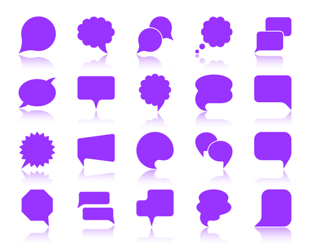 Speech Bubble silhouette icons set. Sign kit of comic tell. Chat Communication pictogram dialog template, clean note. Simple speech bubble contour symbol with reflection Vector Icon shape isolatedのイラスト素材