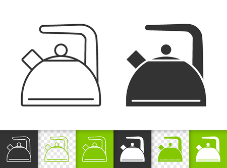 Kettle black linear and silhouette icons. Thin line sign of teapot. Pot outline pictogram isolated on white, color, transparent background. Kitchen ware vector icon. Kettle simple symbol closeupのイラスト素材