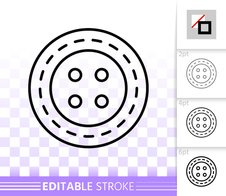 Sewing Button thin line icon. Outline web sign of sew. Fashion linear pictogram with different stroke width Simple vector symbol, transparent background Sewing Button editable stroke icon without fillのイラスト素材