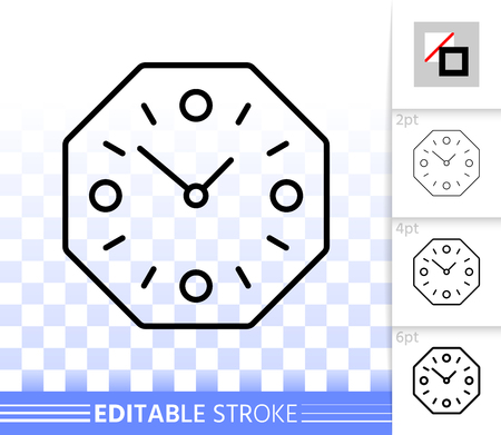 Wall Clock thin line icon. Outline sign of quartz watch. Timepiece linear pictogram with different stroke width. Simple vector symbol transparent background. Watch editable stroke icon without fillのイラスト素材