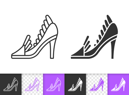 Women shoes black linear and silhouette icons. Thin line sign of dress pump. Fashion footwear outline pictogram isolated on white transparent backdrop. Vector Icon of women Shoes simple symbol closeupのイラスト素材