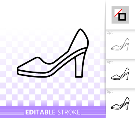 Women shoes thin line icon. Outline sign of dress pump. Fashion Footwear linear pictogram with different stroke width. Simple vector transparent symbol. Women shoe editable stroke icons without fillのイラスト素材