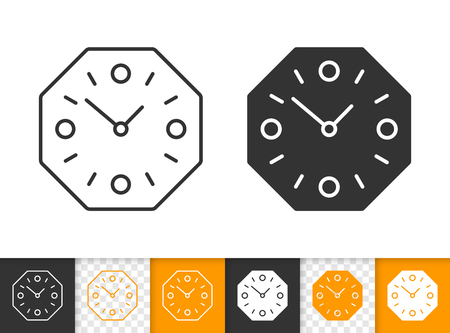 Wall Clock black linear and silhouette icons. Thin line sign of quartz watch. Timepiece outline pictogram isolated on white, transparent background. Vector Icon shape. Wall Clock simple symbol closeupのイラスト素材