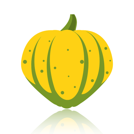 Pumpkin flat icon. Sign of halloween. Thanksgiving pictogram fall farm harvest, closeup squash vegetable. Simple gourd cartoon icon isolated on white glossy surface. Pumpkin symbol vector illustrationのイラスト素材