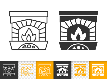 Fireplace black linear and glyph icons. Thin line christmas time sign. Open fire outline pictogram isolated on white color, transparent background. Vector icon shape of firesidee simple symbol closeupのイラスト素材