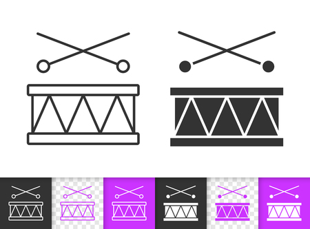 Drum kids toy black linear and silhouette icons. Thin line sign of stick. Music outline pictogram isolated on white, transparent background. Vector Icon shape of drum baby toy simple symbol closeupのイラスト素材