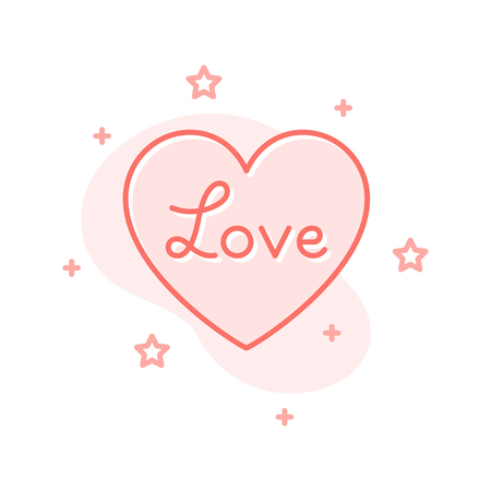 Heart flat cartoon style concept. Simple sign of valentines day. Romantic Love detailed icon. Cute color symbol for print, social media post, web banner, card design. Vector Illustration on whiteのイラスト素材