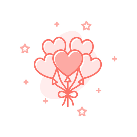 Heart ballon flat cartoon style concept. Simple sign of Romantic Love detailed icon. Cute color symbol for web, print, social media post, banner, card design. Holiday vector Illustration on whiteのイラスト素材