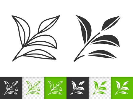 Leaf black linear and silhouette icons. Thin line sign of plant. Branch outline pictogram isolated on white, color, transparent background. Vector Icon shape. Herb simple symbol closeupのイラスト素材