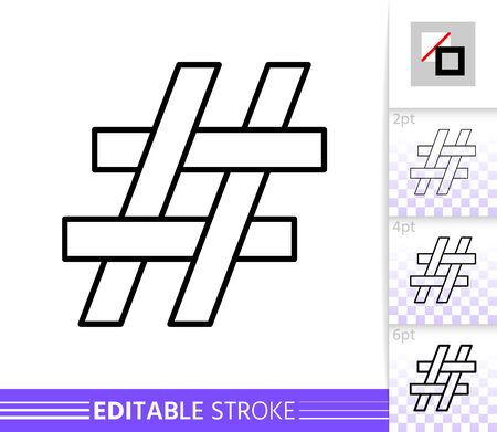 Hashtag single thin line icon. Social Media flat banner. Hash Tag poster. Linear pictogram. Simple illustration, outline symbol. Vector sign isolated on white. Editable stroke icons without fillのイラスト素材
