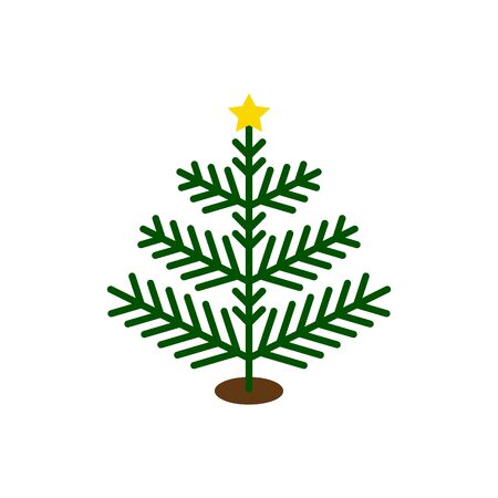 Christmas Tree single flat icon. Xmas, New year simple sign in cartoon style. Winter pictogram symbol. Closeup color vector illustration isolated on white. Graphic design element for card, print, logoのイラスト素材