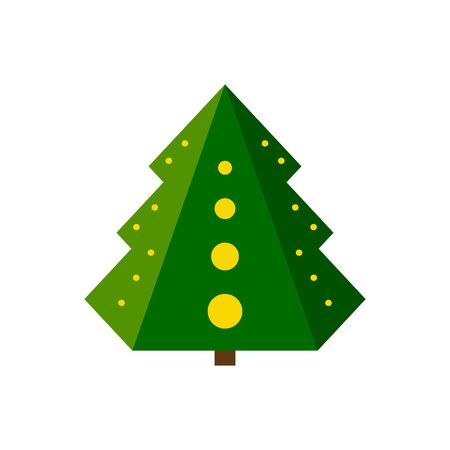 Christmas Tree single flat icon. Xmas, New year simple sign in cartoon style. Winter pictogram symbol. Closeup color vector illustration isolated on white. Graphic design element for card, print, logoのイラスト素材