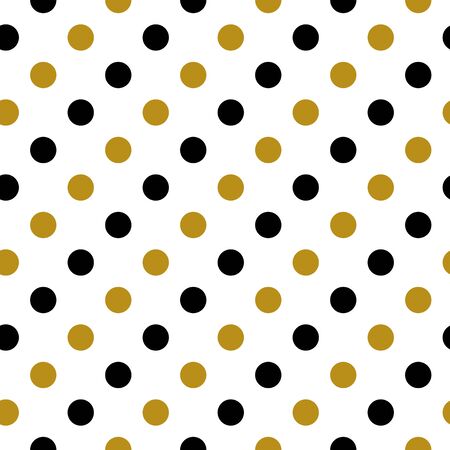 Simple gold black circle on white seamless pattern abstract background. Christmas season, birthday holiday gift paper wrap. Repeat ornament for fabric print, wallpaper decor. Flat vector illustrationのイラスト素材
