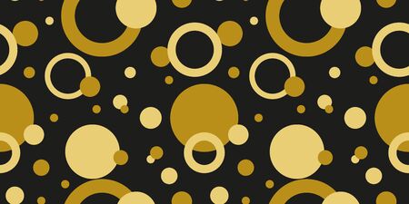 Simple gold black circle modern seamless pattern abstract background. Christmas season, birthday holiday gift paper wrap. Repeat ornament for fabric print, wallpaper decor. Flat vector illustrationのイラスト素材