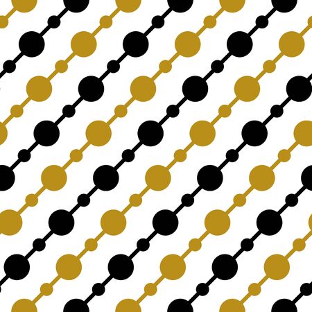 Simple gold black circle garland on white seamless pattern abstract background. Christmas season, birthday holiday gift paper wrap. Repeat ornament for fabric print, wallpaper decor. Flat vector illustrationのイラスト素材