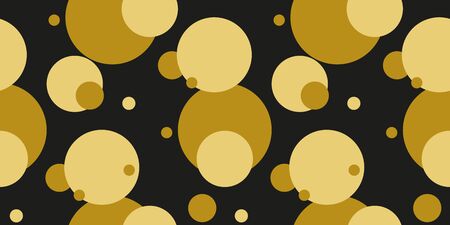 Simple gold black circle modern seamless pattern abstract background. Christmas season, birthday holiday gift paper wrap. Repeat ornament for fabric print, wallpaper decor. Flat vector illustrationのイラスト素材