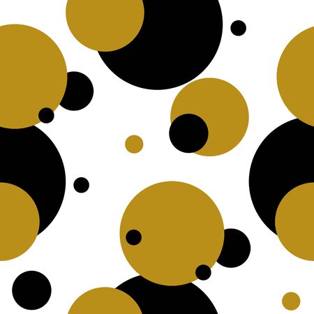 Simple gold black circle on white seamless pattern abstract background. Christmas season, birthday holiday gift paper wrap. Repeat ornament for fabric print, wallpaper decor. Flat vector illustrationのイラスト素材