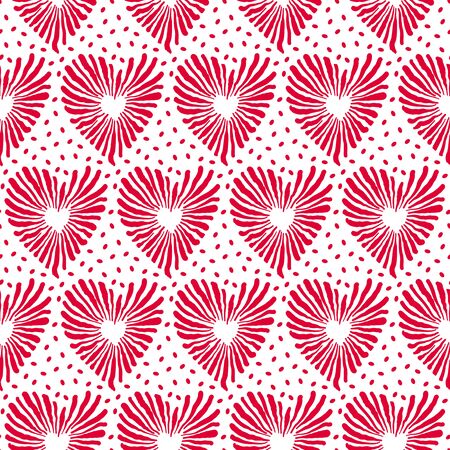 Heart seamless pattern. Love, valentine's day, wedding, romantic symbol. Hand drawn pink, red hearts sign repeat ornament background for paper wrap, fabric print, wallpaper decor. Vector illustrationのイラスト素材