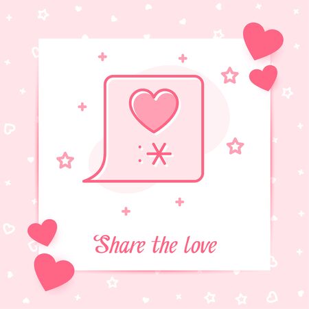 Text bubble with heart love and kiss sign valentine card, happy Valentines day, february 14, pink line icon with decor, social network post template. Love, wedding, romantic symbol Vector illustrationのイラスト素材