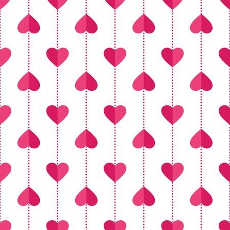Heart seamless pattern. Love, valentines day, wedding, romantic symbol. Paper style pink, red hearts garland repeat ornament background for wrap, fabric print, wallpaper decor. Vector illustrationのイラスト素材