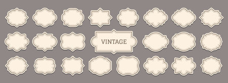 Vintage paper label set. Decorative retro blank frames. Premium quality product cardboard shop price tag sticker empty shapes. Elegant royal emblem, wedding invitation card, patch badge signboardのイラスト素材