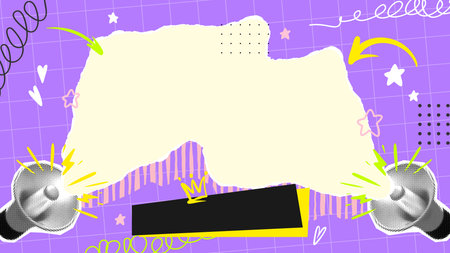 Two Megaphones Rough Paper Frame Copy Space on Bright Pop Art Retro Collage Poster Background for Social Media Alarm Message, Trendy Announcement or Event Promotion. Vector Illustrationのイラスト素材