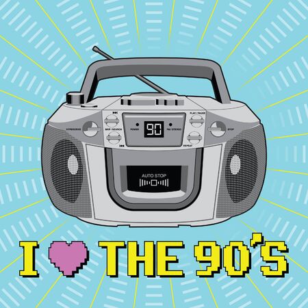 Retro boom box illustration with I Love the Ninetiesのイラスト素材