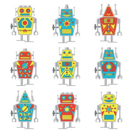 Set of 9 Robot Illustrationsのイラスト素材