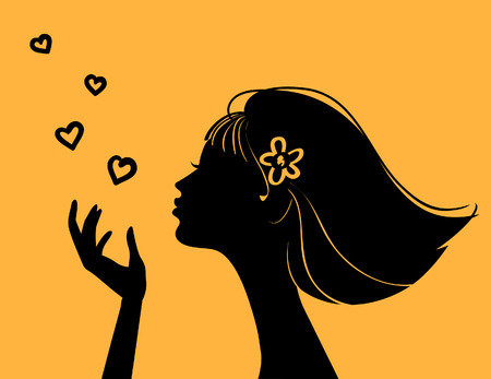 Beautiful woman silhouette with heartのイラスト素材