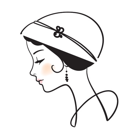 beautiful woman face with hat  illustration のイラスト素材