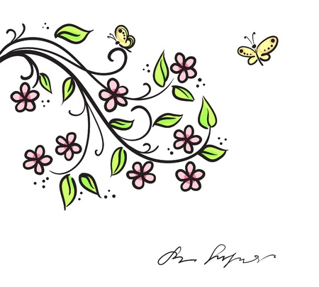 Abstract flowers background with branche of treeのイラスト素材
