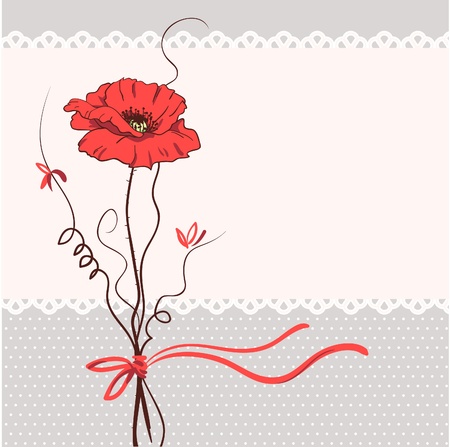 Red poppy floral card background のイラスト素材