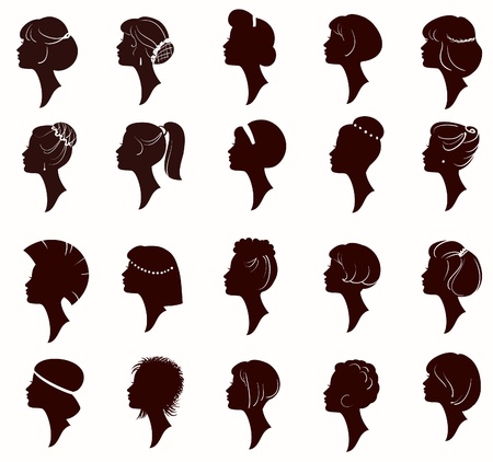 Vector set of silhouette portrait of beautiful woman with Hairstyles (From my big のイラスト素材