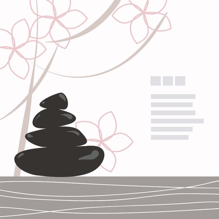 Spa background of black pebble decorated with flowersのイラスト素材