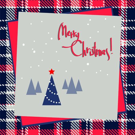 christmas frame design with red and blue treeのイラスト素材
