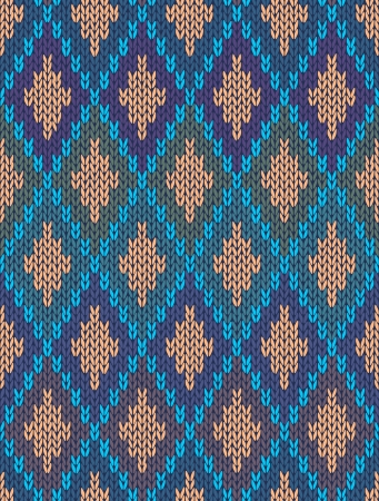 Style Seamless Knitted Pattern.Blue Green Orange Color Illustration from my large Collection of Samples of knitted Fabricsのイラスト素材