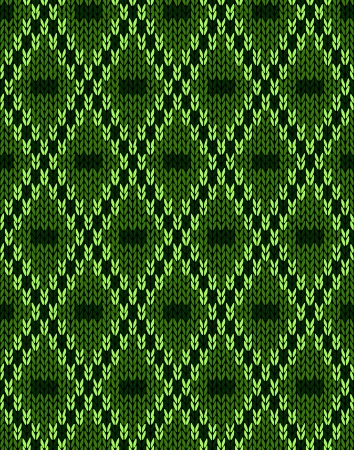 Knit woolen seamless jacquard ornament texture. Fabric Dark Green color tracery backgroundのイラスト素材