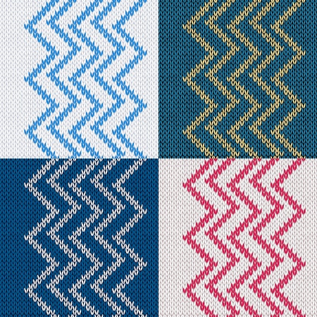 Set of Seamless Knitted Pattern. Knit Texture, Beautiful Fabric Geometric Pattern のイラスト素材