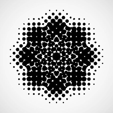 Halftone snowflake. Abstract black and white isolated modern design elementのイラスト素材