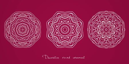 Mandala. Set of ethnic decorative elements. Round ornament with hand drawn vector pattern. Isolated white lace napkinのイラスト素材