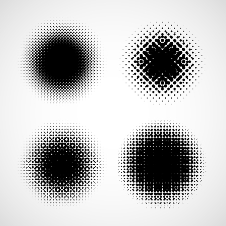 Simple Abstract Halftone Backgrounds. Set of Isolated Halftone Modern Design Element. Black and white raster dotsのイラスト素材
