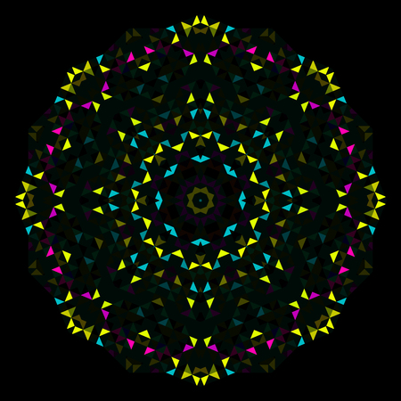 Abstract Geometric Bright Kaleidoscope Pattern. Circle Symmetric Design. Round Flower Ornamentのイラスト素材