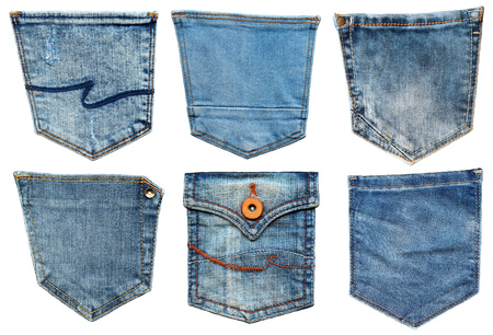 Jeans pocket isolated on white. Set of different jeans pocket.の写真素材