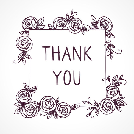 Vintage cute floral frame. Thank you card. Hand drawn illustration for for wedding, greeting, birthday decoration designのイラスト素材