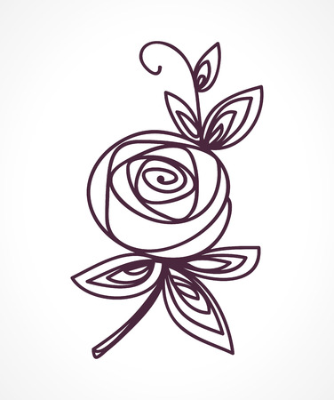 Rose. Stylized flower symbol. Outline hand drawing icon. Decorative element for wedding, birthday design.のイラスト素材