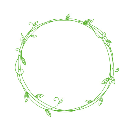 Floral Frame. Wreath with stylized leaves. Decorative simple floral elements for design. Isolated illustration. Eco style.のイラスト素材