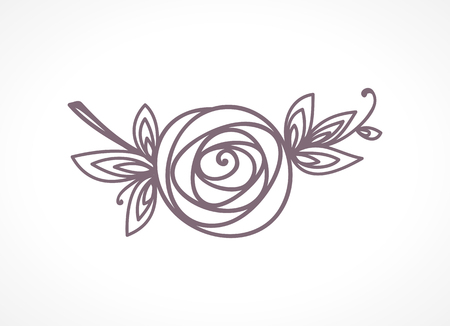 Rose. Stylized flower symbol. Outline hand drawing icon. Decorative element for wedding, birthday design.のイラスト素材