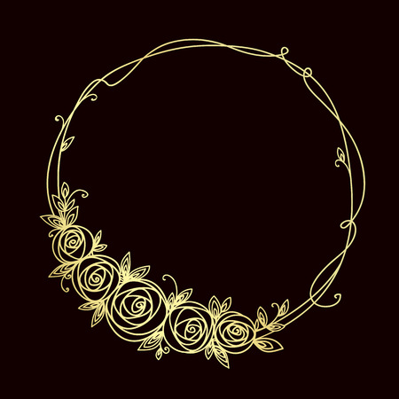 Floral frame. Abstract line elegant element for wedding , birthday, valentines day and other romantic design. Wreath of rose flowersのイラスト素材